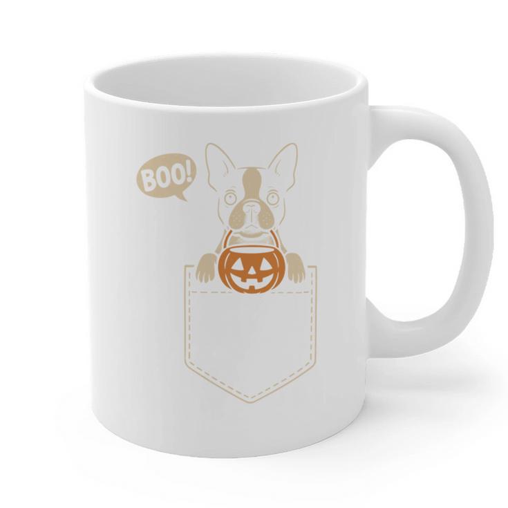 Boston Terrier Halloween Cute Bostie Dog Pocket Boo Graphic Print Coffee Mug, Boston Terrier Halloween Gifts, trending gift