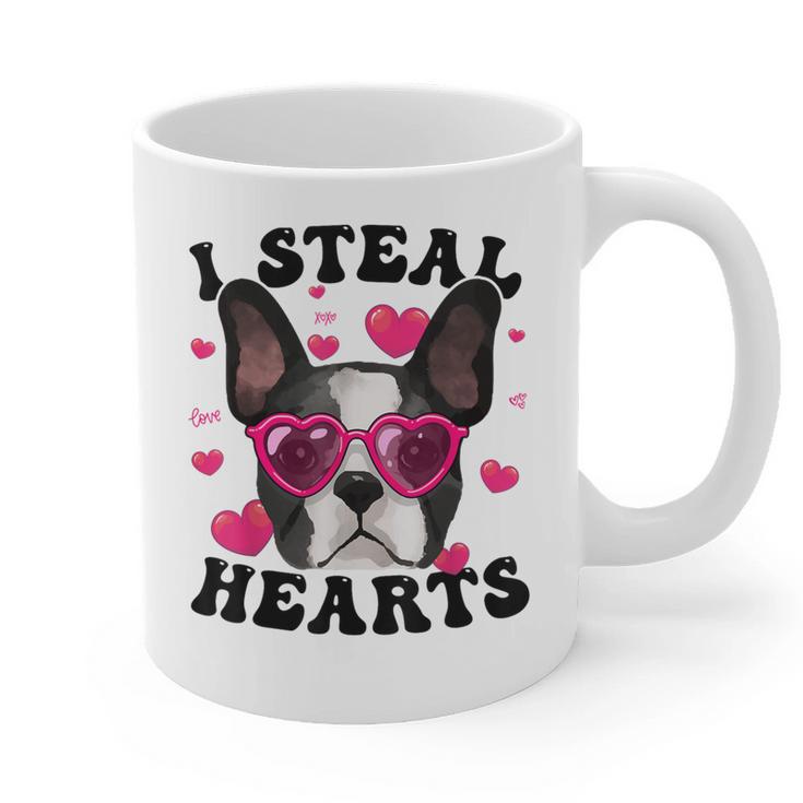 Boston Terrier Heart Glasses Girls Bostie Valentines Day Graphic Print Coffee Mug