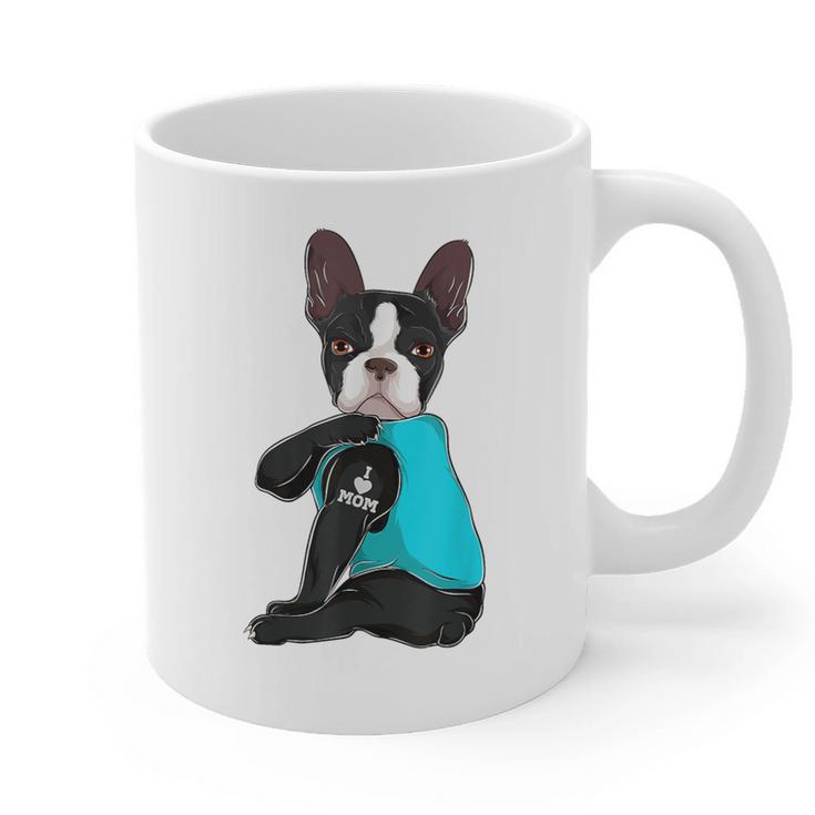 Boston Terrier I Love Mom Apparel Graphic Print Coffee Mug