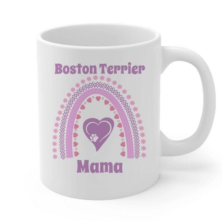 Boston Terrier Mama Cute Rainbow Paw Heart Shape Graphic Print Coffee Mug
