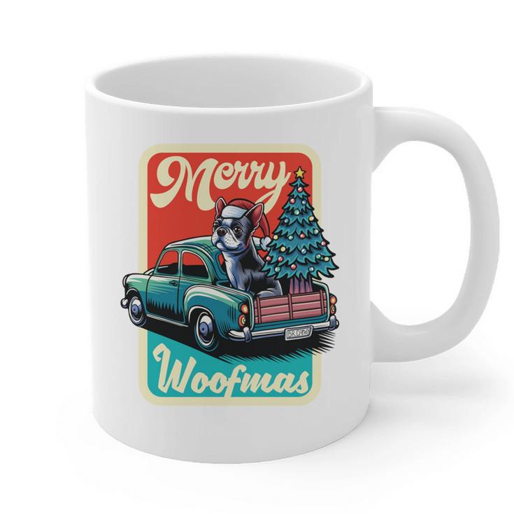 Boston Terrier Merry Christmas Tree Truck Santa Dog X-Mas Graphic Print Coffee Mug