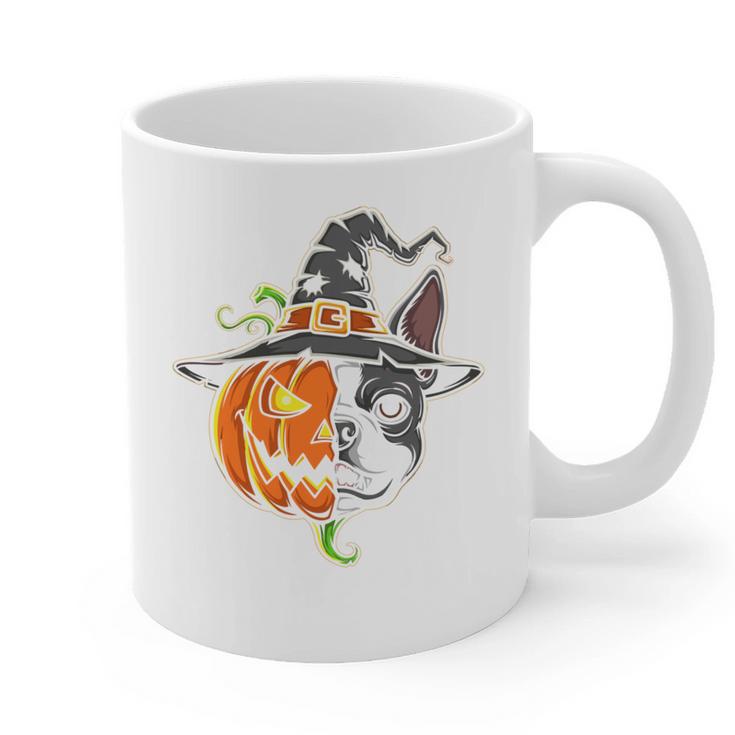 Boston Terrier Pumpkin Jack O Lantern Halloween Graphic Print Coffee Mug