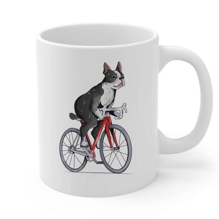 Boston Terrier Riding Bicycle Cute Bostie Biker Raglan Baseball Tee Graphic Print Coffee Mug