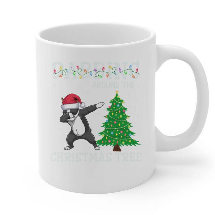 Boston Terrier Santa Hat Dabbing Around The Christmas Tree Graphic Print Coffee Mug