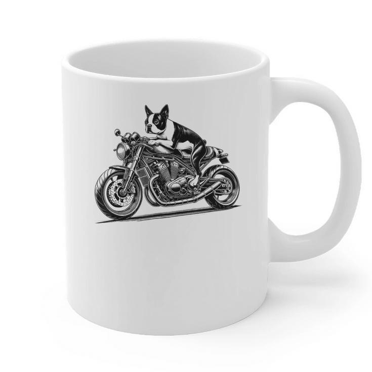 Cool Boston Terrier Riding a Motorcycle Biker Dog Lover For Men Women Kids Graphic Print Coffee Mug, Boston Terrier Riding Gifts, trending gift