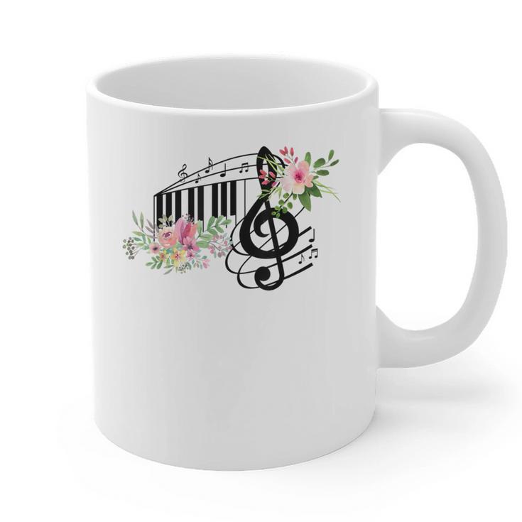 Cut Music Teacher Shirt With a Piano Keys Notes And Flowers Graphic Print Coffee Mug
