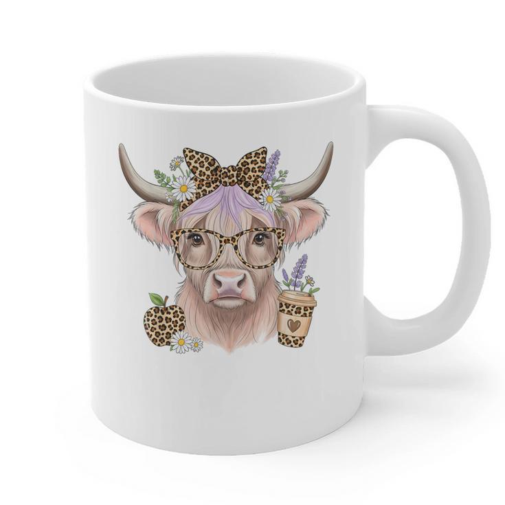 Cute Floral Highland Cow Back To School For Women Teacher Graphic Print Coffee Mug