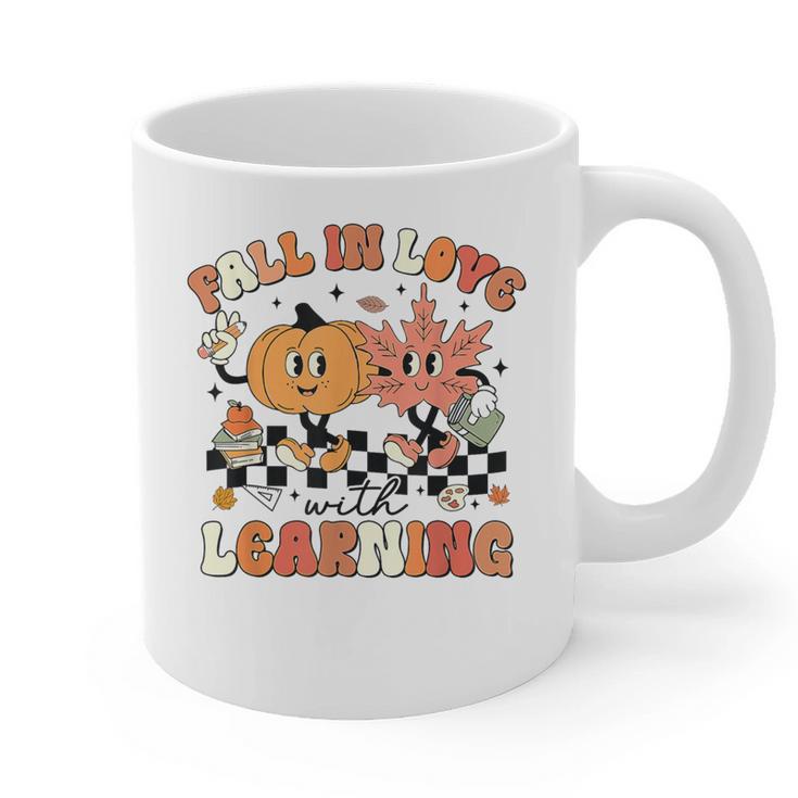 Fall In Love With Learning Teacher Retro Thanksgiving Graphic Print Coffee Mug