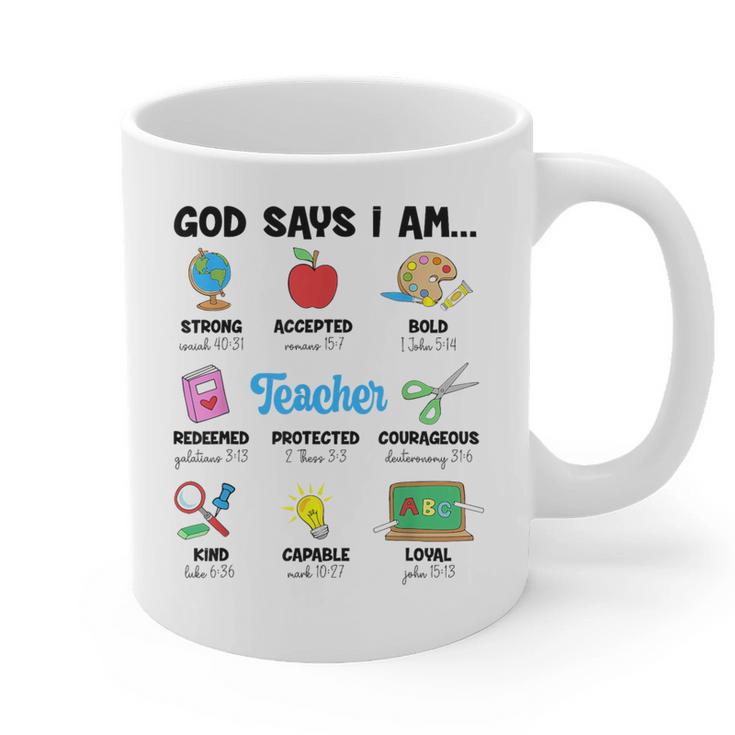 God Says Im Teacher Christian Back To School Religious Graphic Print Coffee Mug