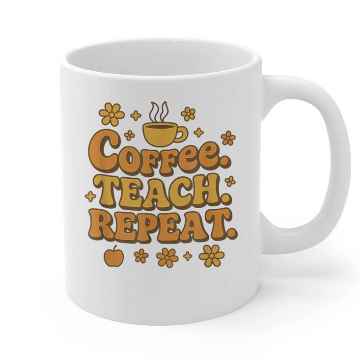 Groovy Coffee Teach Repeat Retro Teacher Graphic Print Coffee Mug