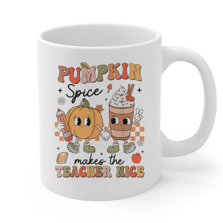 Groovy Pumpkin Spice Makes Teacher Nice Fall Thanksgiving Graphic Print Coffee Mug