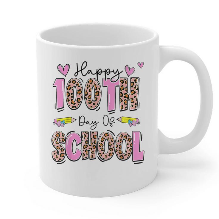 Happy 100th Day Of School Leopard Print Teacher Student Kids Graphic Print Coffee Mug
