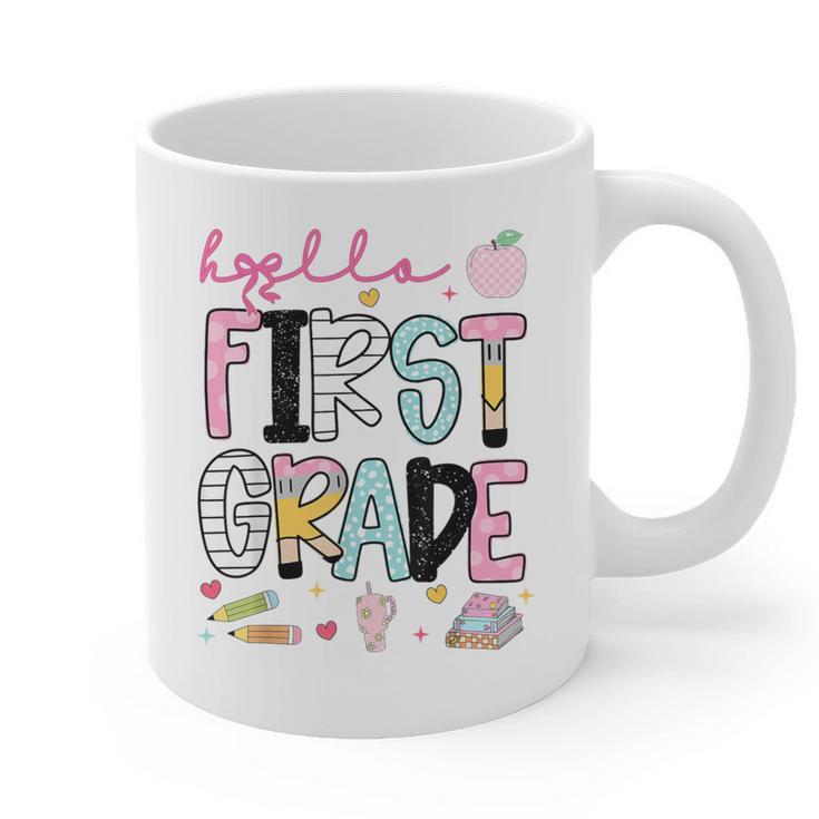 Hello First Grade Teacher Coquette Pencil Bow Back To School Graphic Print Coffee Mug