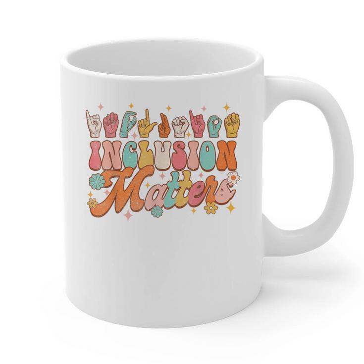 Inclusion Matters Groovy American Sign Language ASL Teacher For Men Women Graphic Print Coffee Mug
