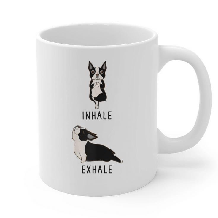 Inhale Exhale Yoga Boston Terrier Tshirt Graphic Print Coffee Mug