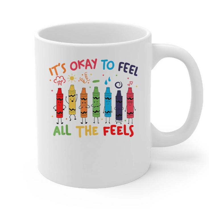 Its Okay To Feel All The Feels Mood Color Crayons Teacher Graphic Print Coffee Mug