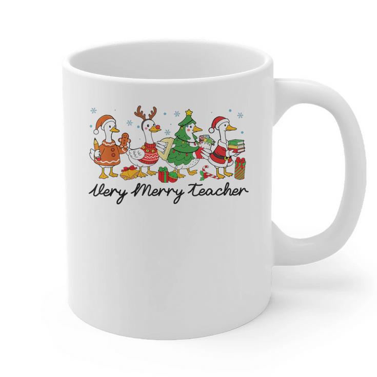 Very Merry Teacher Christmas Goose Silly Holiday Party Graphic Print Coffee Mug