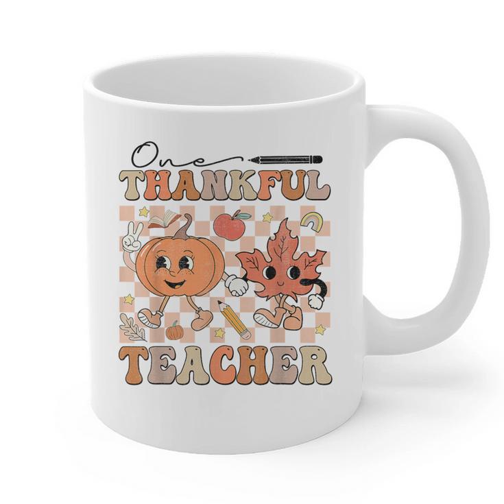 One Thankful Teacher Thanksgiving Groovy Fall Autumn Teacher Graphic Print Coffee Mug