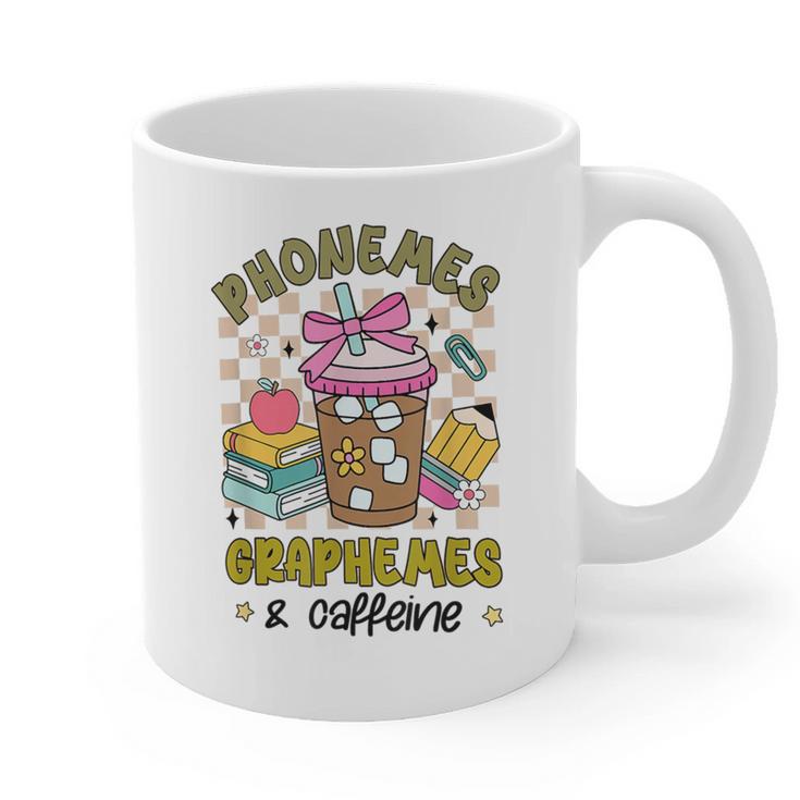 Phonemes Graphemes Caffeine Back To School Reading Teacher Graphic Print Coffee Mug
