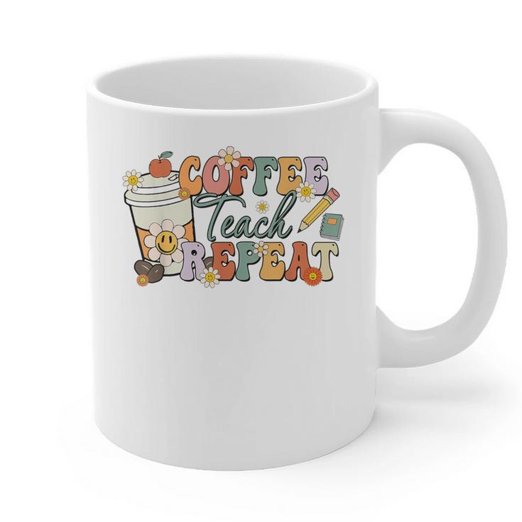 Retro Grovvy Coffee Teach Repeat Teacher Graphic Print Coffee Mug