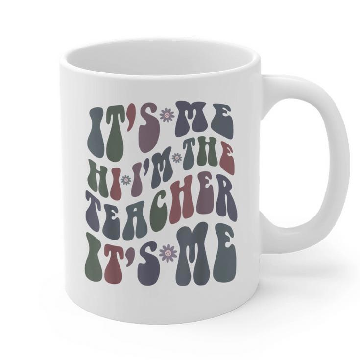 Retro IT'S ME Hi I'm The TEACHER Groovy Testing Squad Pink Graphic Print Coffee Mug