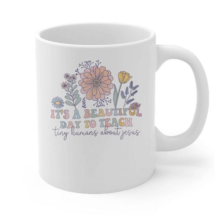 Retro I Teach Tiny Humans About Jesus Christian Teacher Graphic Print Coffee Mug