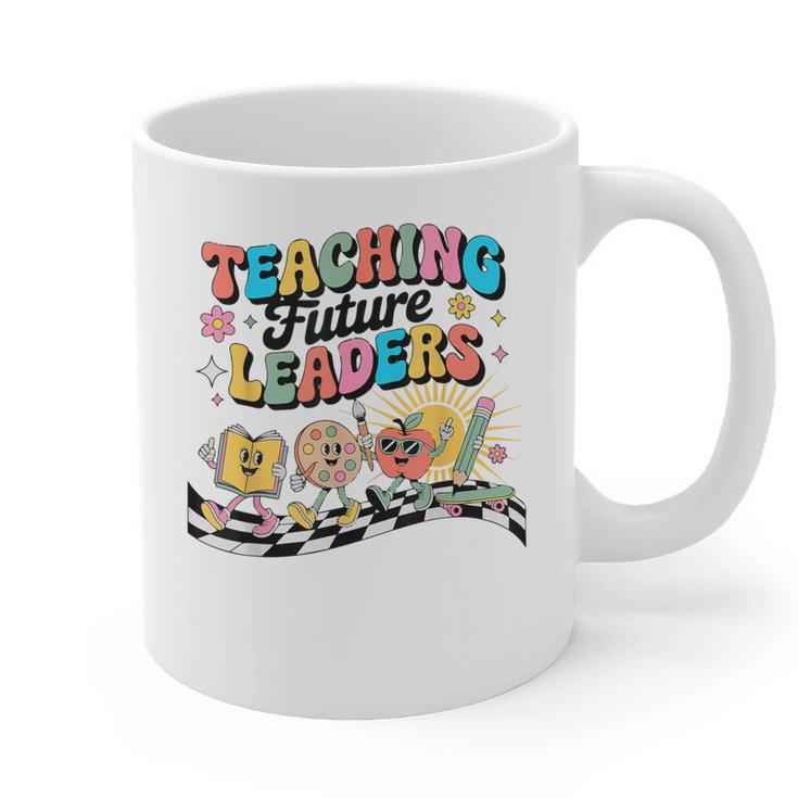 Retro Teaching Future Leaders Groovy Teacher Back To School Graphic Print Coffee Mug