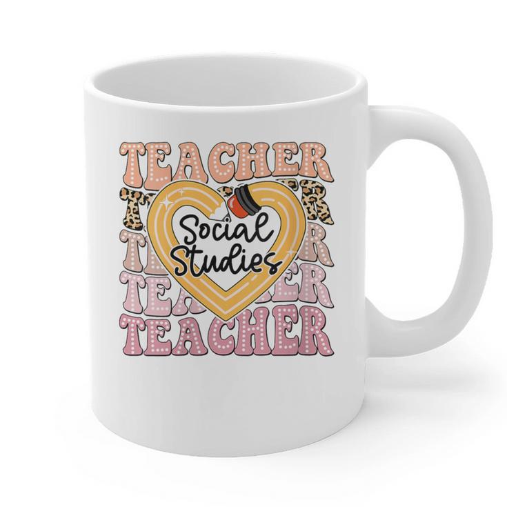 Social Studies Teacher Pencil Heart Leopard Back To School Graphic Print Coffee Mug