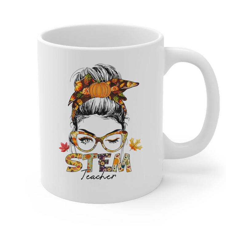 STEM Teacher Messy Bun Fall Vibes Autumn Thanksgiving Men Women Graphic Print Coffee Mug