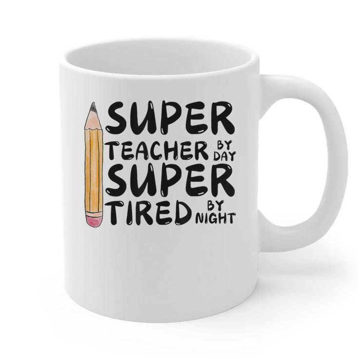 Super Teacher By Day Super Tired By Night Back To School Graphic Print Coffee Mug