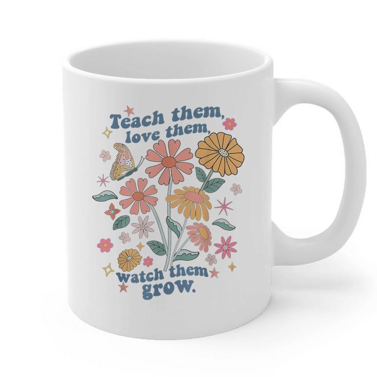 Teach Them Love Them Watch Them Grow Retro Teacher Floral Graphic Print Coffee Mug