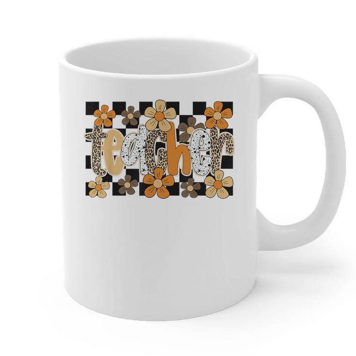 Teacher Appreciation Boho Floral Leopard Checkered Graphic Print Coffee Mug