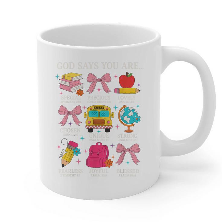 Teacher Christian God Says I Am Faith Religious Bible Verse Graphic Print Coffee Mug
