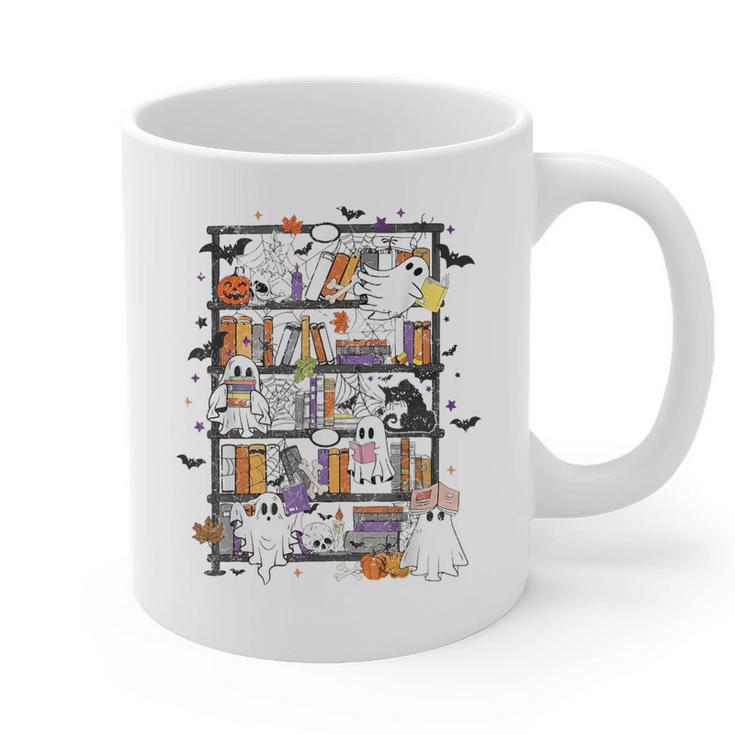 Teacher Library Ghost Reading Book Halloween Cat Graphic Print Coffee Mug