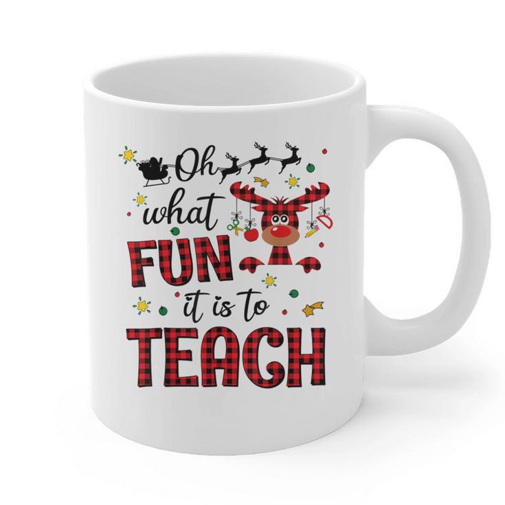 Teachers Oh What Fun It Is To Teach Cute Red Plaid Reindeer Graphic Print Coffee Mug