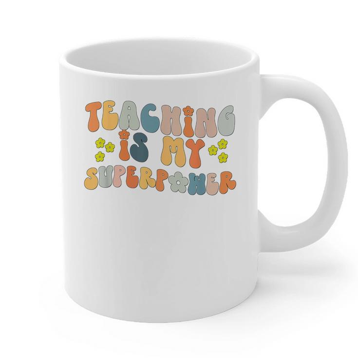 Teaching Is My Superpower Vintage Groovy University Teacher Graphic Print Coffee Mug