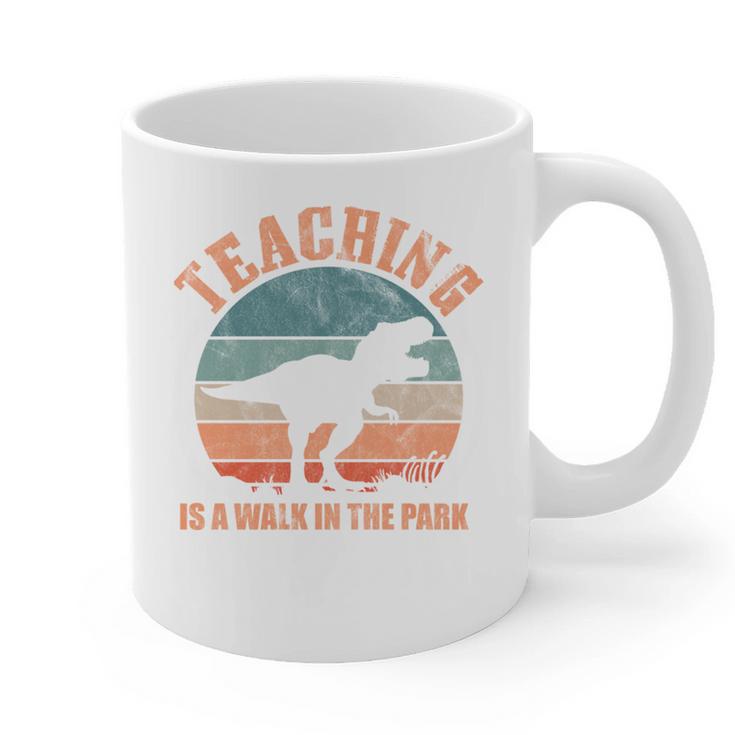Teaching Is A Walk In The Park Teacher T-Rex Retro Graphic Print Coffee Mug