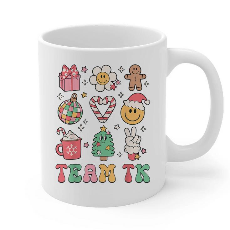 Team TK Teacher Christmas Groovy Smile Face Girl Boy Kid TK Graphic Print Coffee Mug
