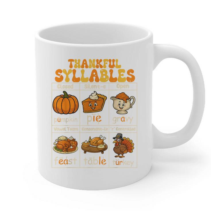 Thankful Syllables Teacher Thanksgiving Educational Kids Graphic Print Coffee Mug