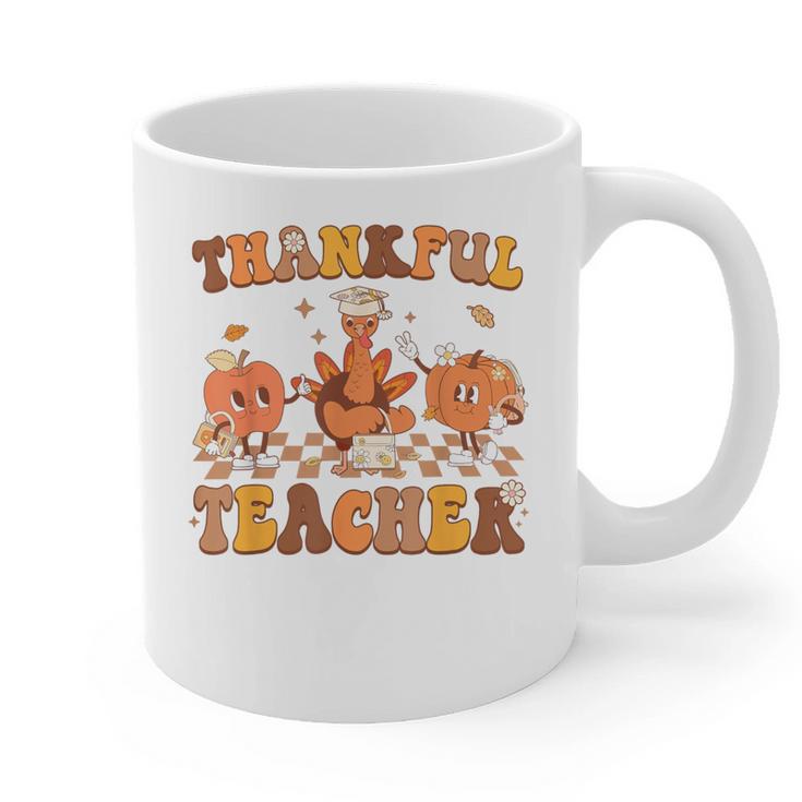 Thankful Teacher Retro Groovy Thanksgiving Fall Women Men Graphic Print Coffee Mug