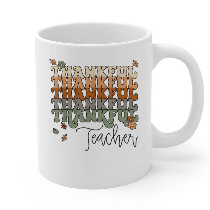 Thankful Teacher Thanksgiving Fall Pumpkin Turkey Graphic Print Coffee Mug