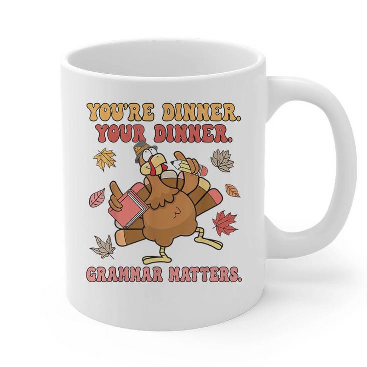 Thanksgiving Grammar Thankful English Teacher Fall Turkey Graphic Print Coffee Mug