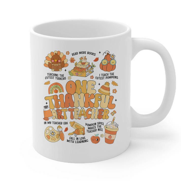 Thanksgiving One Thankful Art Teacher Fall Groovy Men Women Graphic Print Coffee Mug