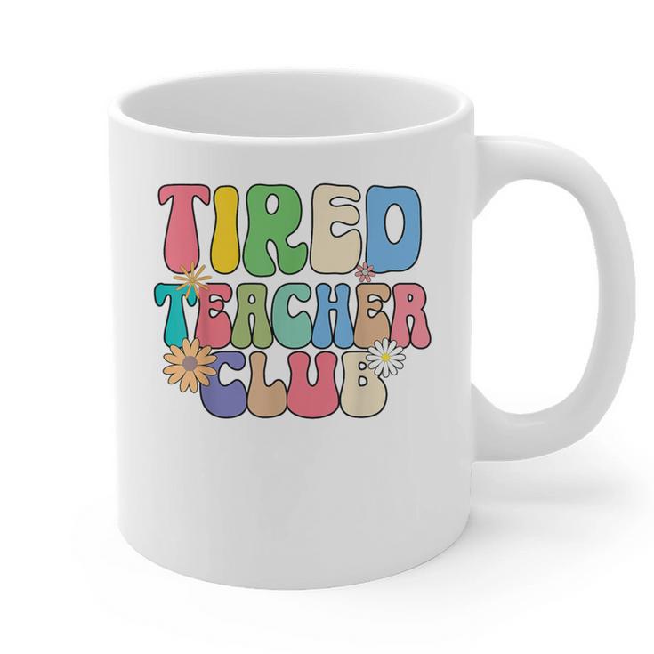 Tired Teachers Club Groovy Teachers Back To School Graphic Print Coffee Mug