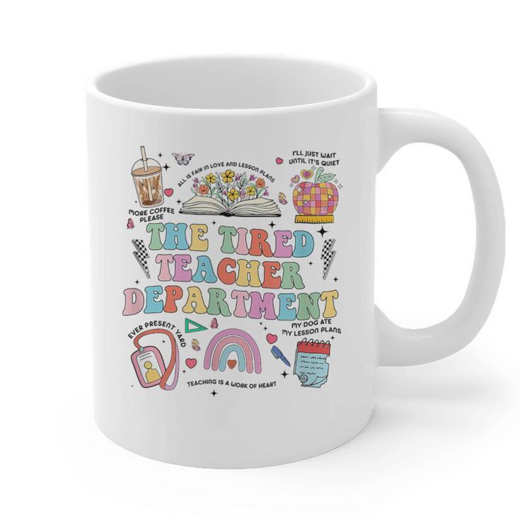 The Tired Teachers Department Retro Groovy Back To School Graphic Print Coffee Mug