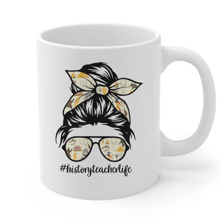 History Teacher Messy Bun Life Hair Glasses Graphic Print Coffee Mug