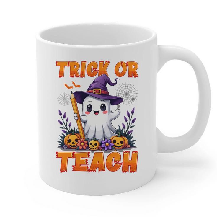 Trick Or Teach Teacher Halloween Ghost Pencil Floral Graphic Print Coffee Mug