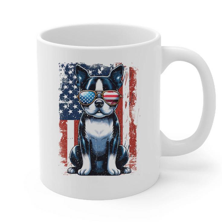 Vintage Boston Terrier Dog American US USA Flag Pets Dogs Graphic Print Coffee Mug