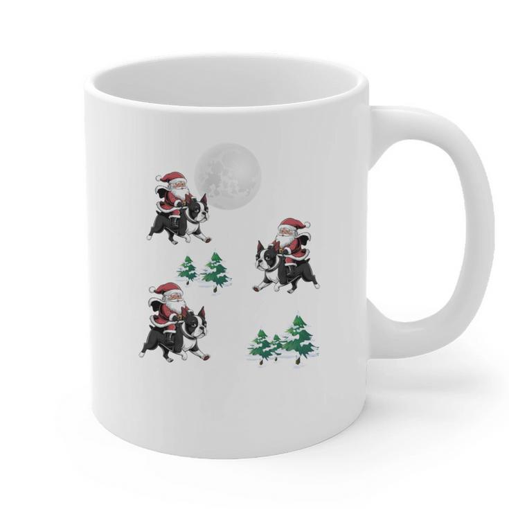 Xmas Tree Santa Riding Boston Terrier Christmas Graphic Print Coffee Mug, Boston Terrier Christmas Gifts, Boston Terrier Riding Gifts, trending gift