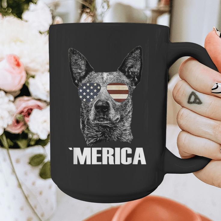 4th July Blue Heeler Dog Merica Patriotic USA Flag Cute Graphic Print Coffee Mug, funny design
